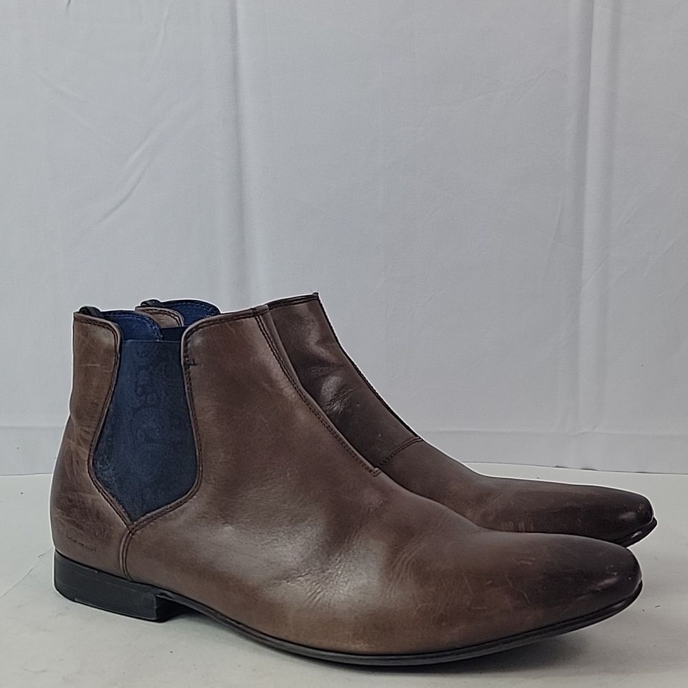Ted Baker Brown Leather Chelsea Boots with Navy Elastic